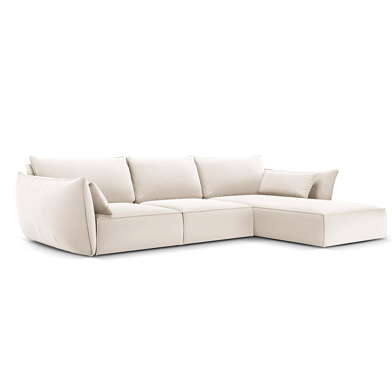 Mazzini Sofas Canapé d'angle droit Velours Vanda 4 Places beige clair - 300x166x85 cm