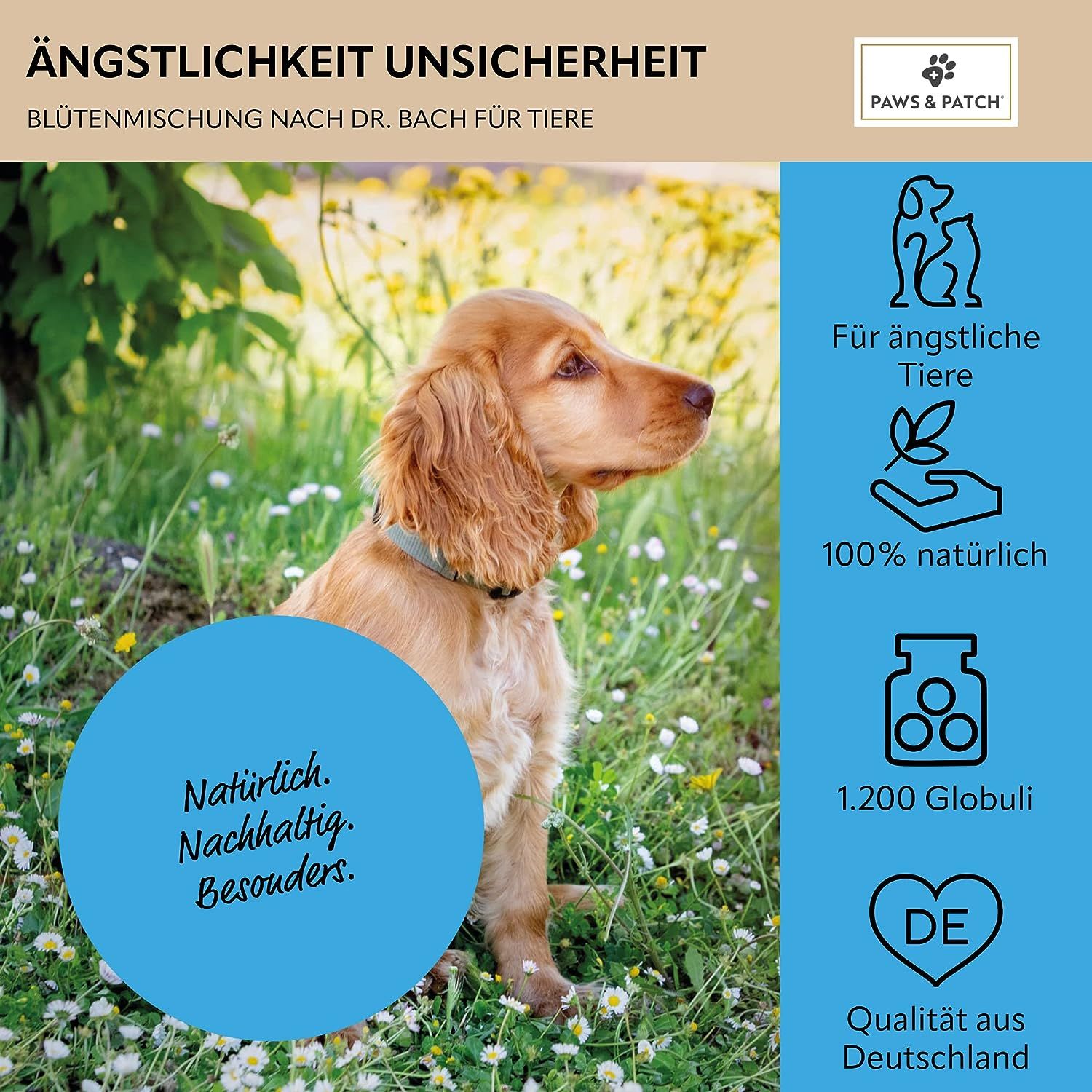 PAWS&PATCH Blütenmischung nach Dr. Bach ÄNGSTLICHKEIT UNSICHERHEIT für Hunde und Katzen