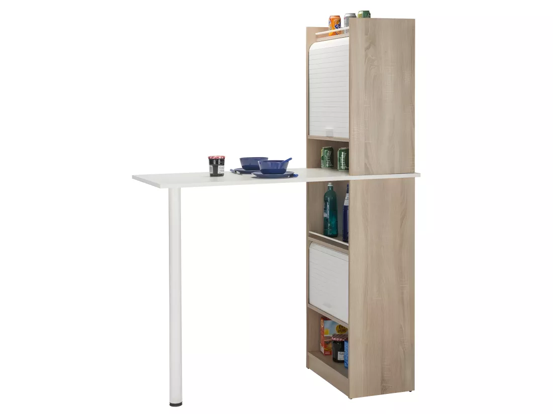 Table de cuisine et 2 Meubles de rangement chene - Coloris: Blanc