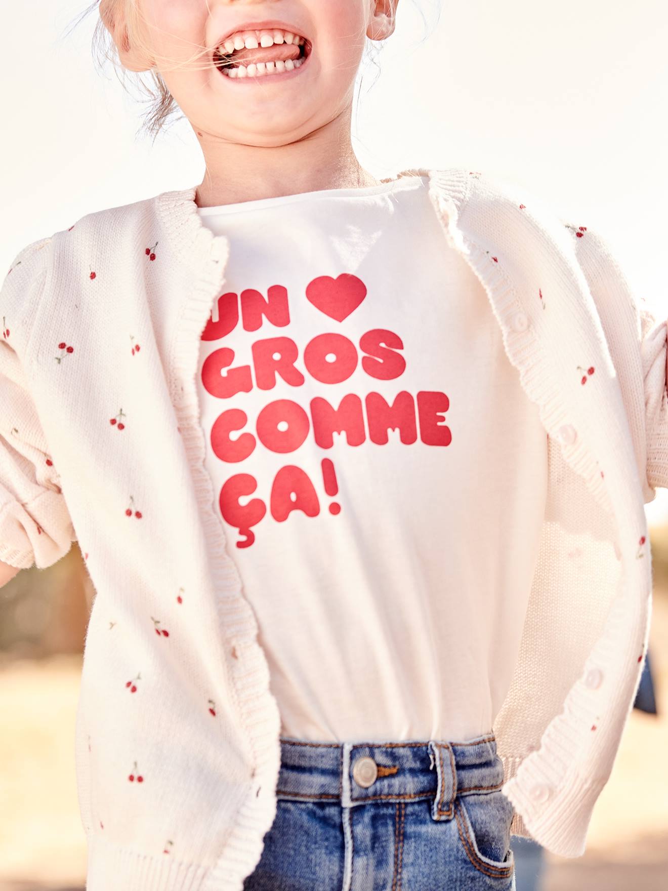 Camiseta com mensagem, para menina, cor off-white