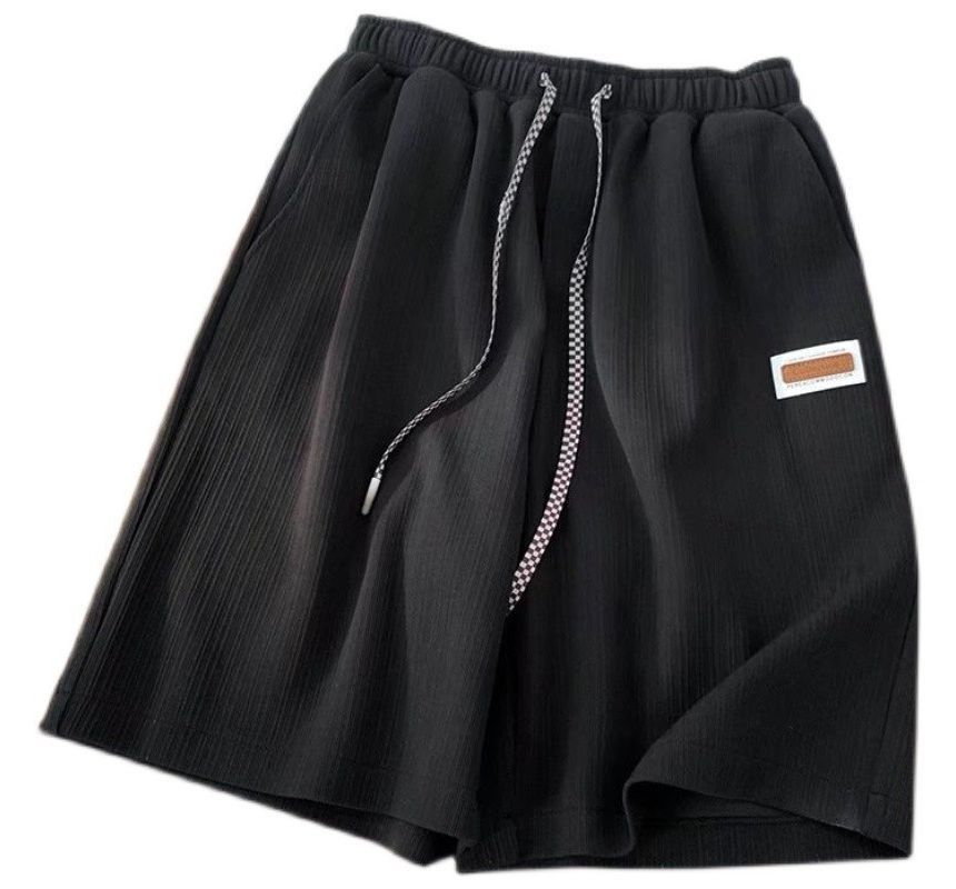 Acrius - Hoge taille label applicatie effen wijde pijp shorts