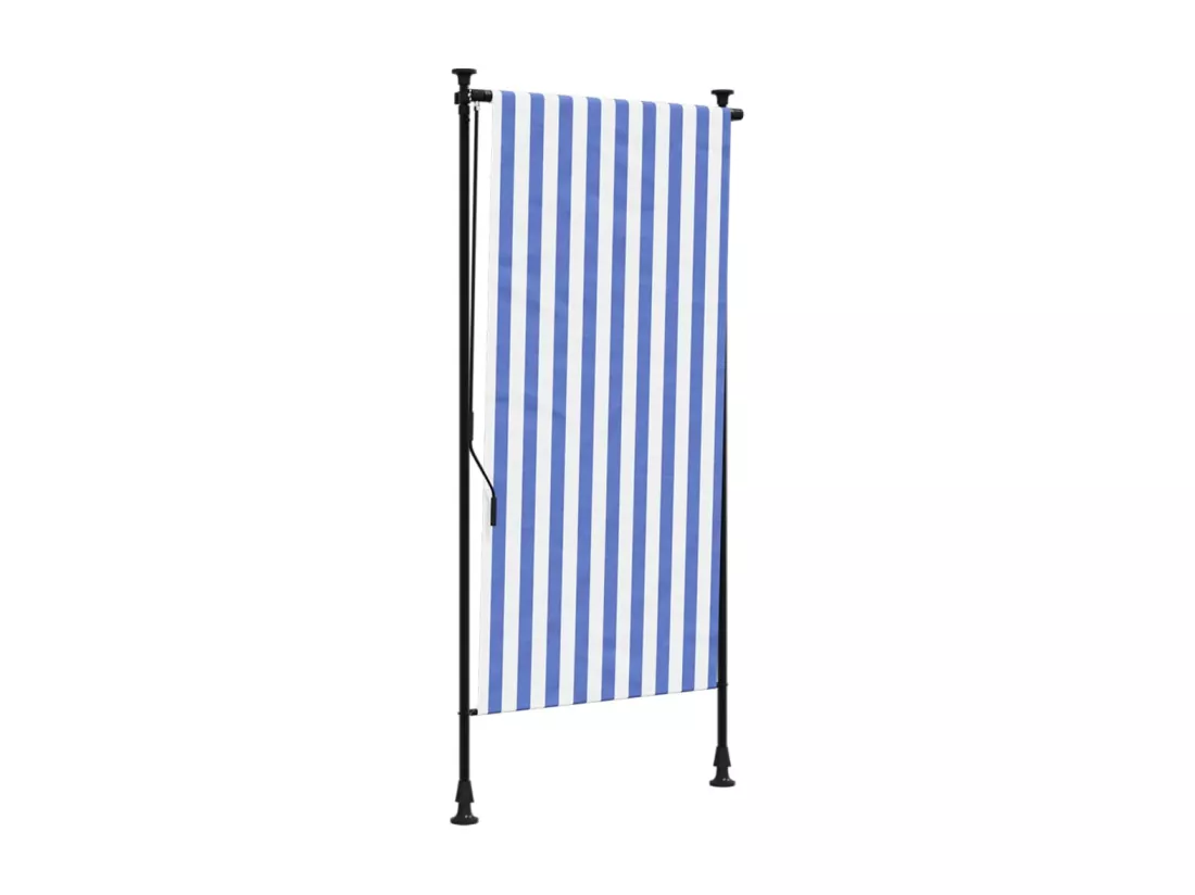 Store roulant d'extérieur bleu et blanc 100x270 cm tissu acier