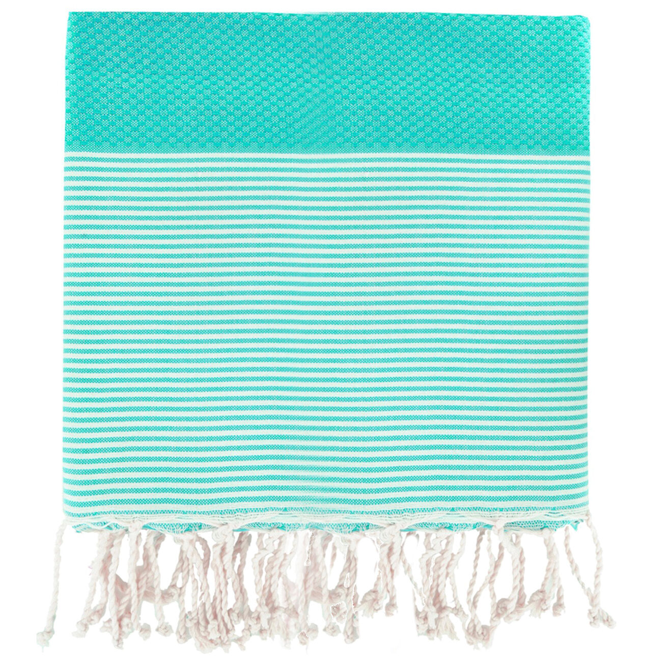 Febronie Fouta Famiglia XXL Nid d'Abeille Ibiza rayure fine vert turquoise - 200x200 cm