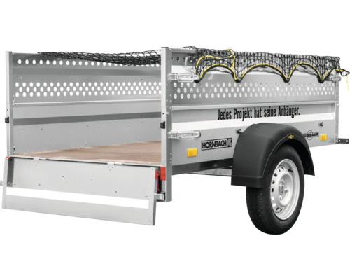 Humbaur enkelassige projectaanhangwagen Steely inclusief geperforeerde plaatverlenging, net & steunwiel 2050 x 1095 x 600 mm ongeremd toegestaan totaalgewicht 750 kg