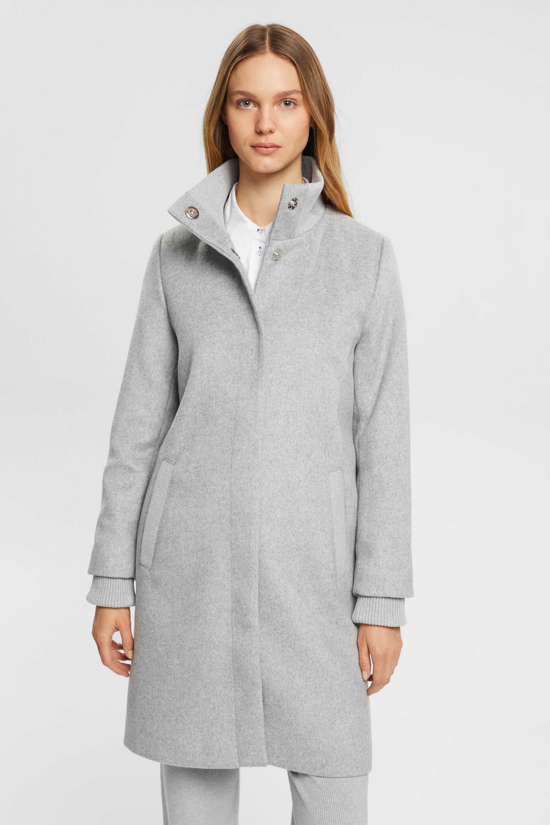 Manteau en laine mélangée à détails en maille côtelée