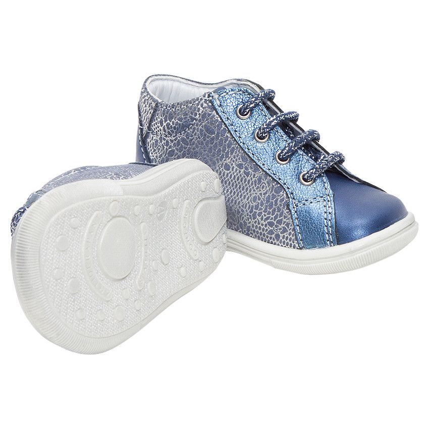 Bottillons irisés en cuir à lacets - Bleu marine