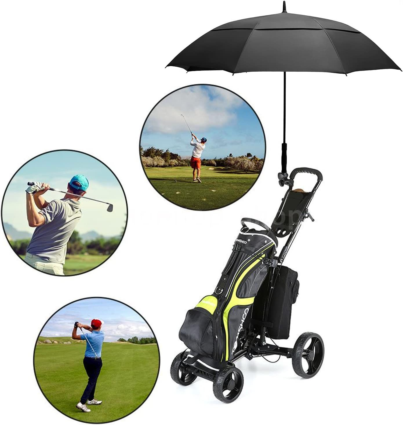 (Ø130cm) Langgriff Golf Regenschirm Luftdurchlässiger Doppeldach Sonnen Schirm mit automatischer Selbstöffnung - Schwarz
