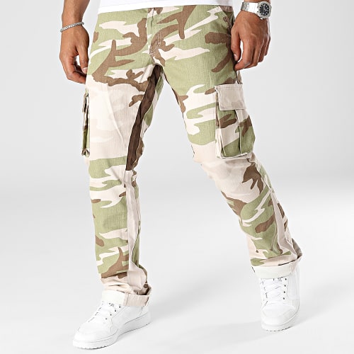 Pantalon Cargo Jean Flare Beige Vert Kaki Camouflage