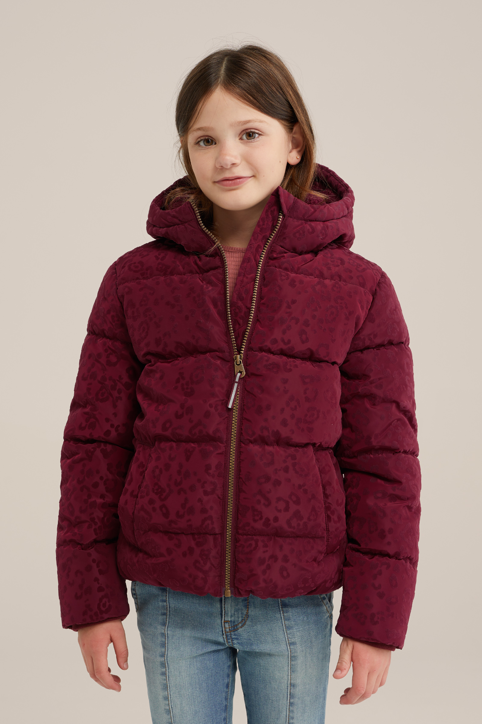 Meisjes gewatteerde jas met dessin WE Fashion Vuurrood
