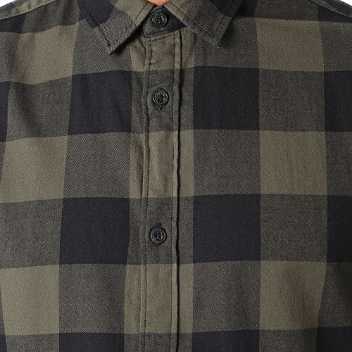 Chemise Manches Longues Gingham Carreaux Vert Kaki