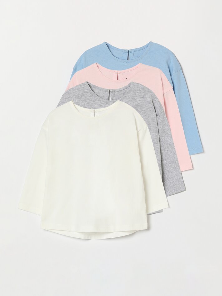 Pacote com 4 camisetas básicas de manga comprida - Azul Claro