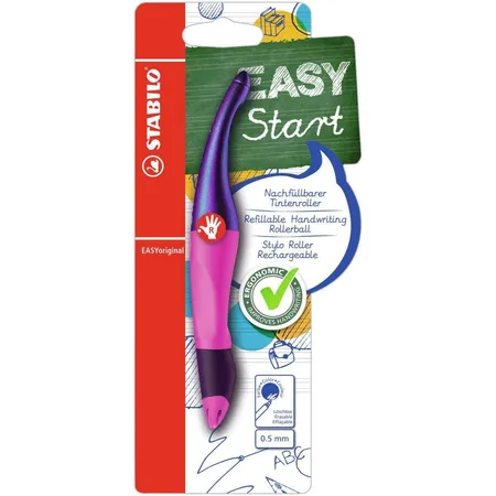 Ergonomischer Tintenroller für Rechtshänder - STABILO EASYoriginal Holograph Edition in magenta -Einzelstift - Schreibfarbe blau (löschbar) - inklusive Patrone
