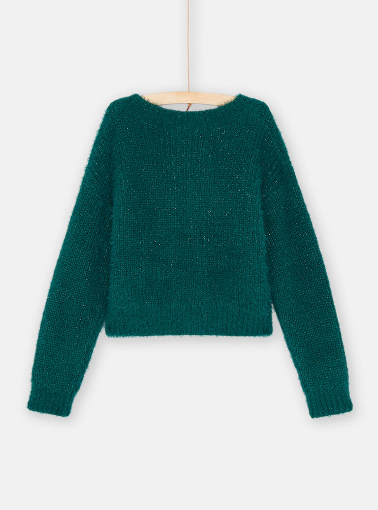 Cardigan bleu canard en maille plume pour fille