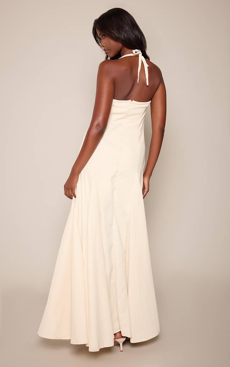 Butter Cream Robe Longue Jaune Beurre Tissée À Col Licou Avec Détail Froncé Au Buste