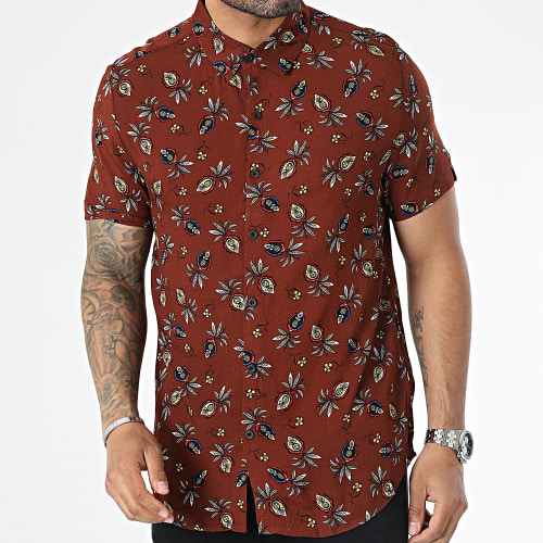 Chemise Manches Courtes Marron Floral