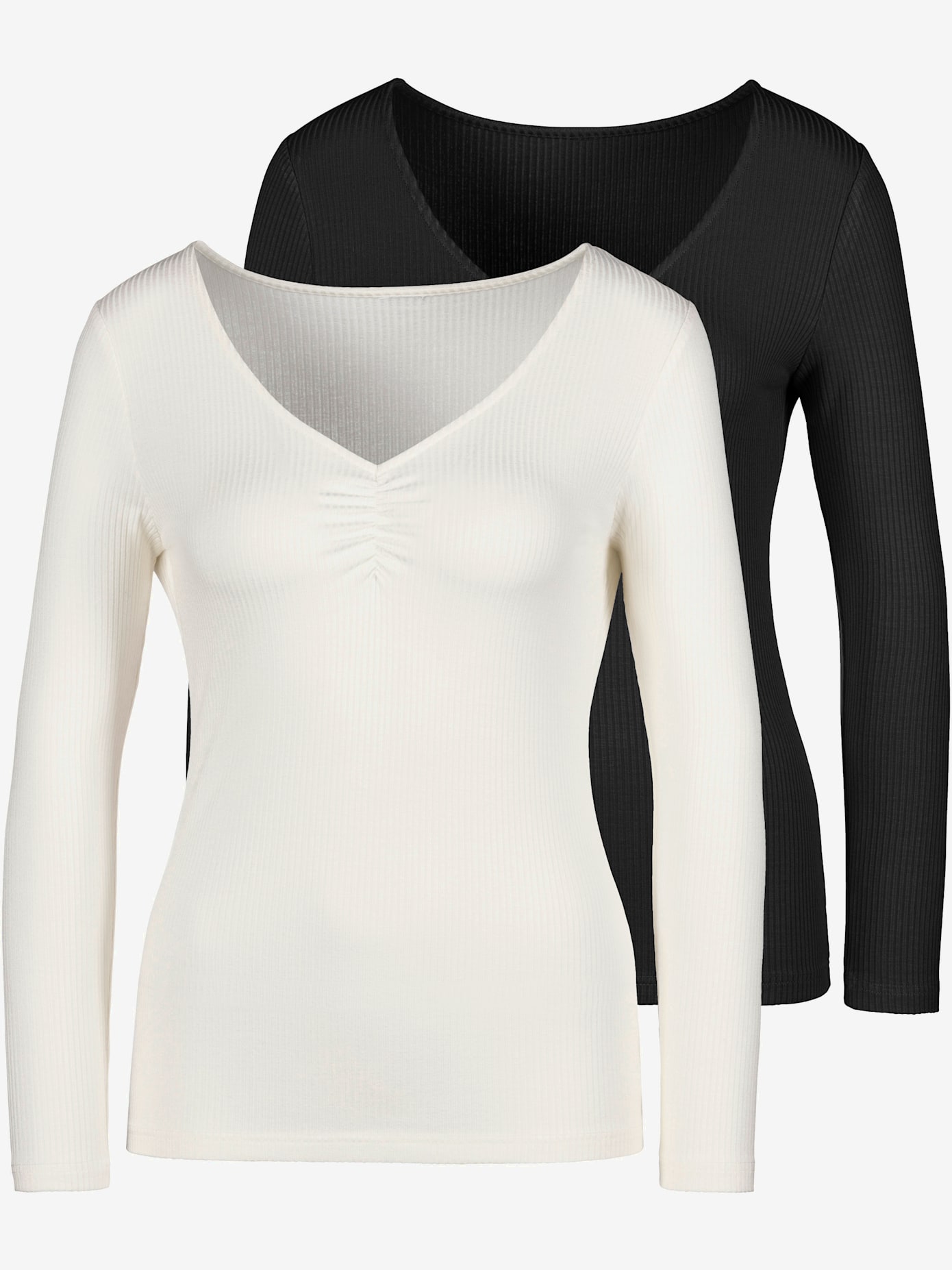 T-shirt manches longues col v avec petites fronces
