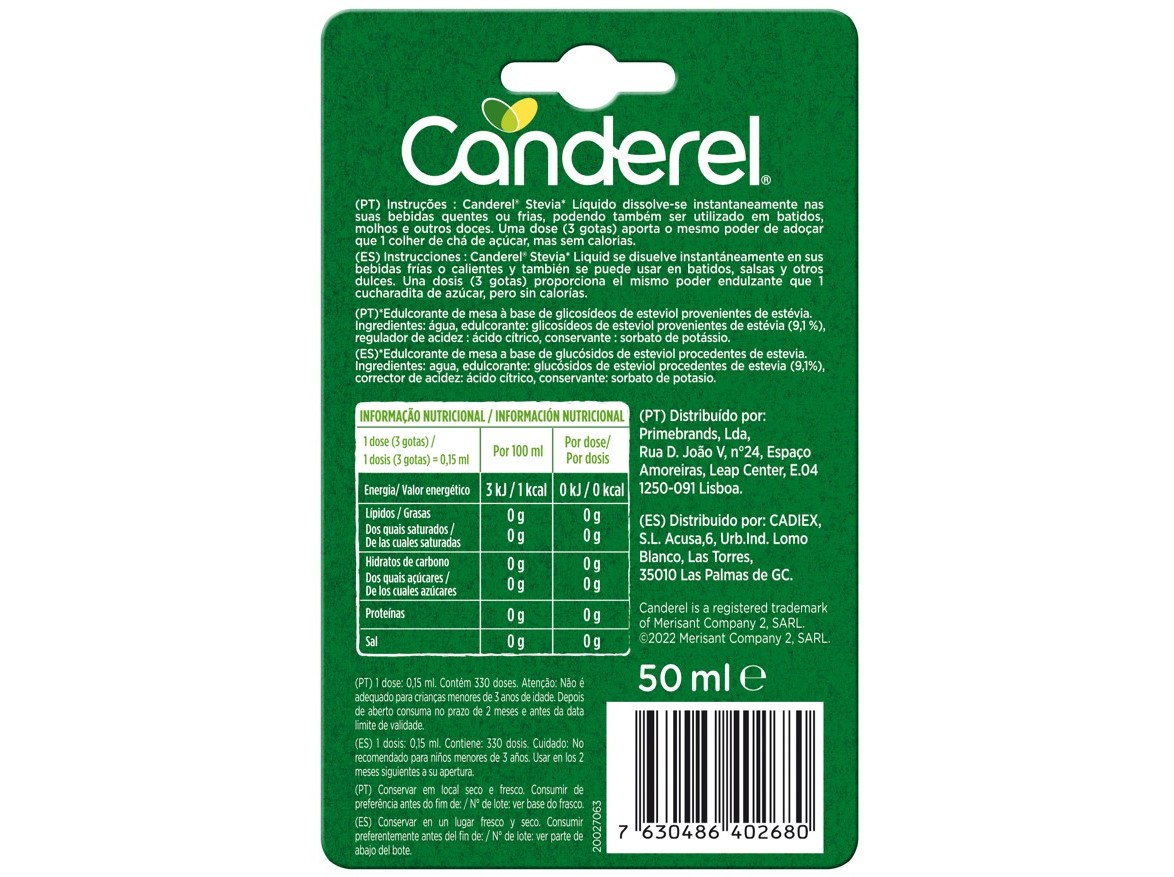 ADOÇANTE NATURAL CANDEREL STEVIA LÍQUIDO 50 ML