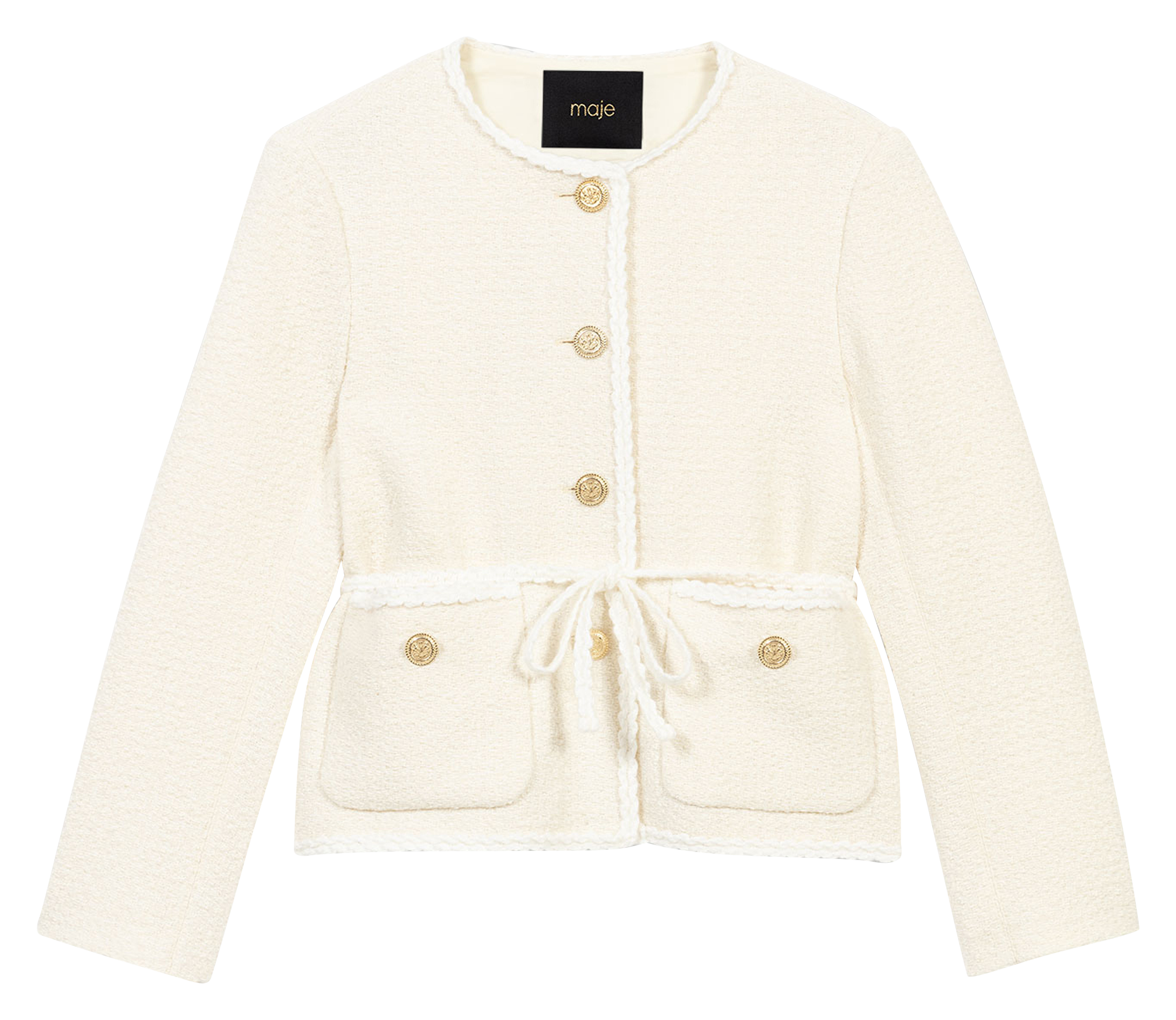 Veste col rond ceinturée| Beige