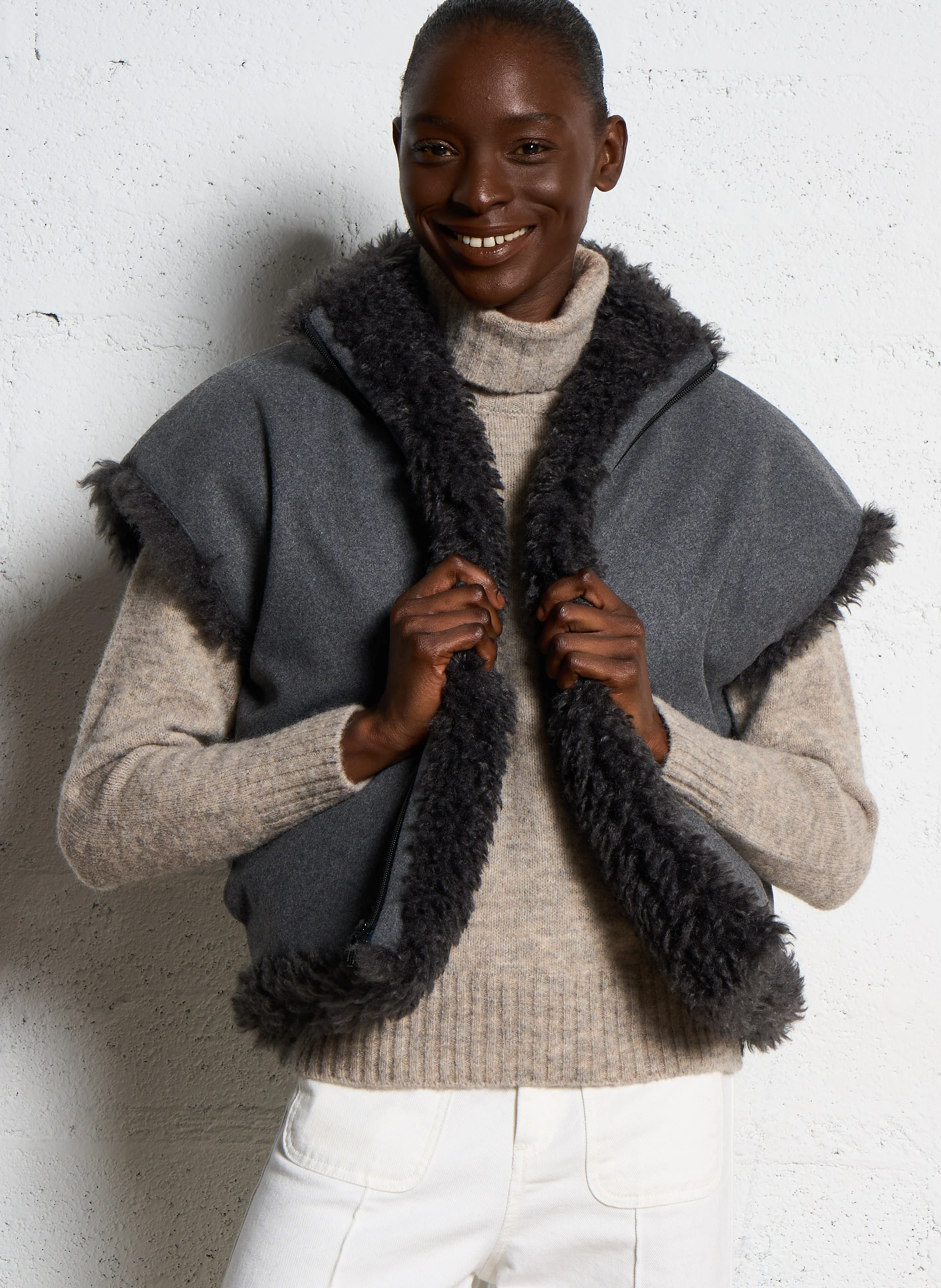 CALUM - Manteau court réversible| Gris