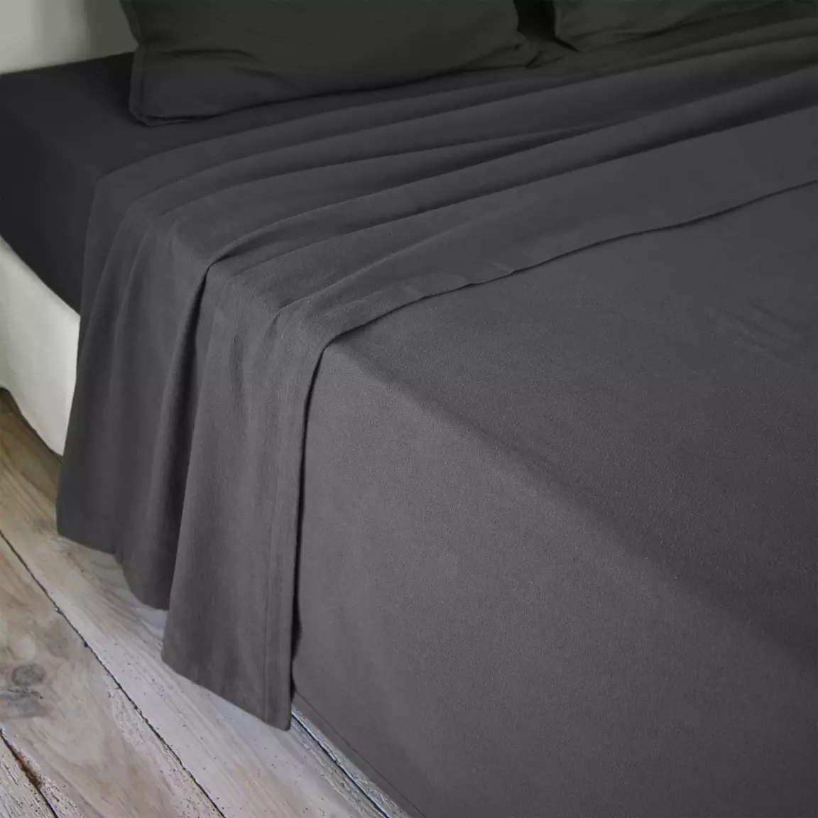 Drap plat flanelle de coton (240 x 300 cm) Théa Gris anthracite