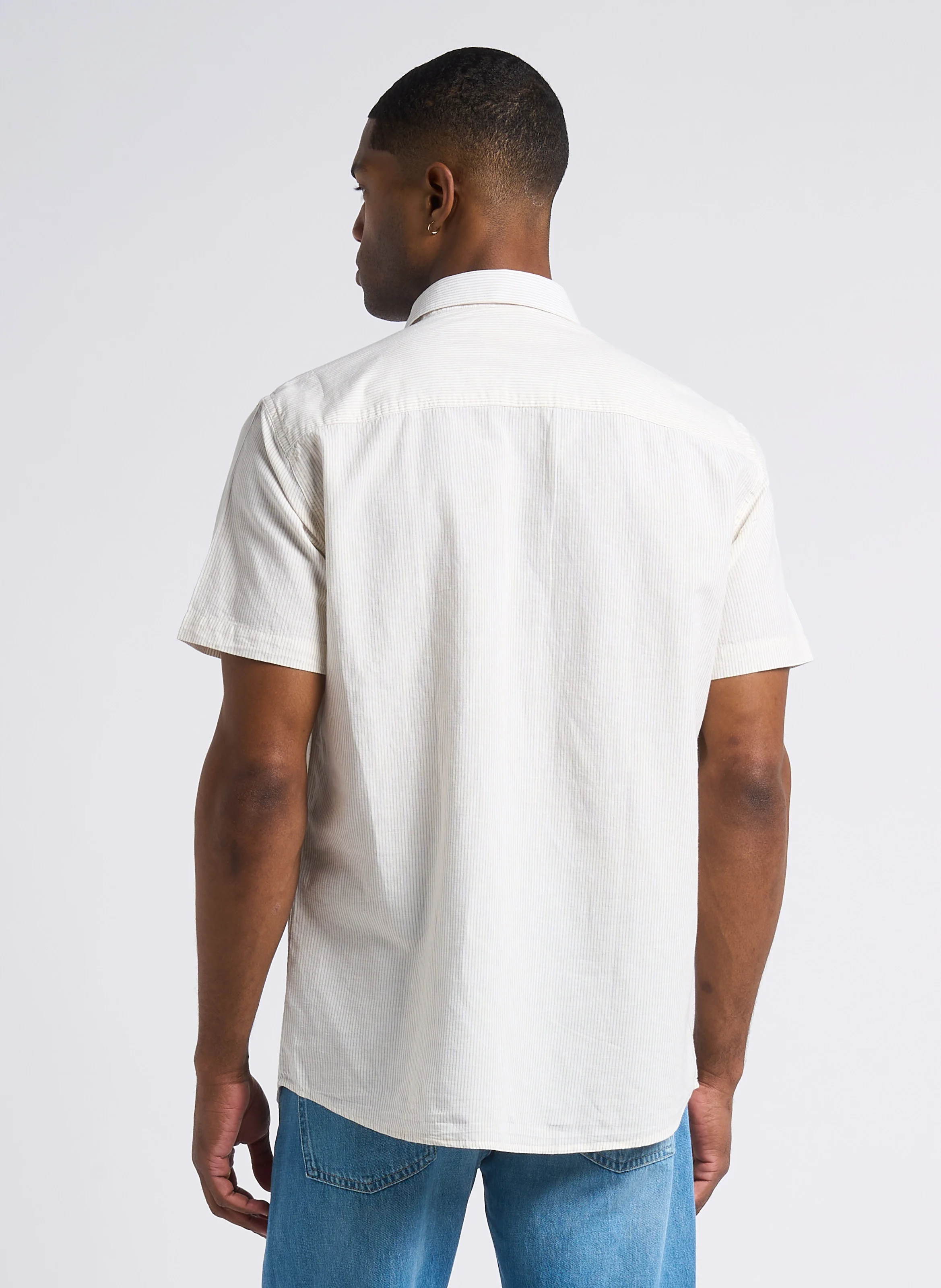 Chemise rayée en coton et lin | Beige