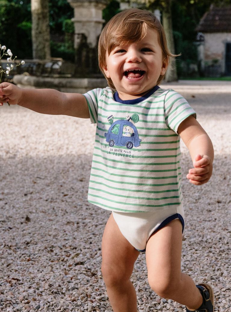 Body T-shirt à rayures vert pistache et écru