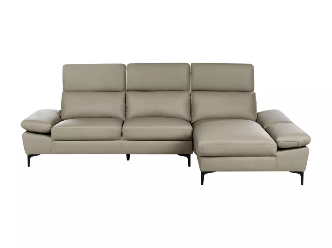 Canapé d'Angle à droite Moderne en Cuir Réglable au Niveau des Appuis-Tête et Accoudoirs 4 Places Gris Clair Taupe Farila