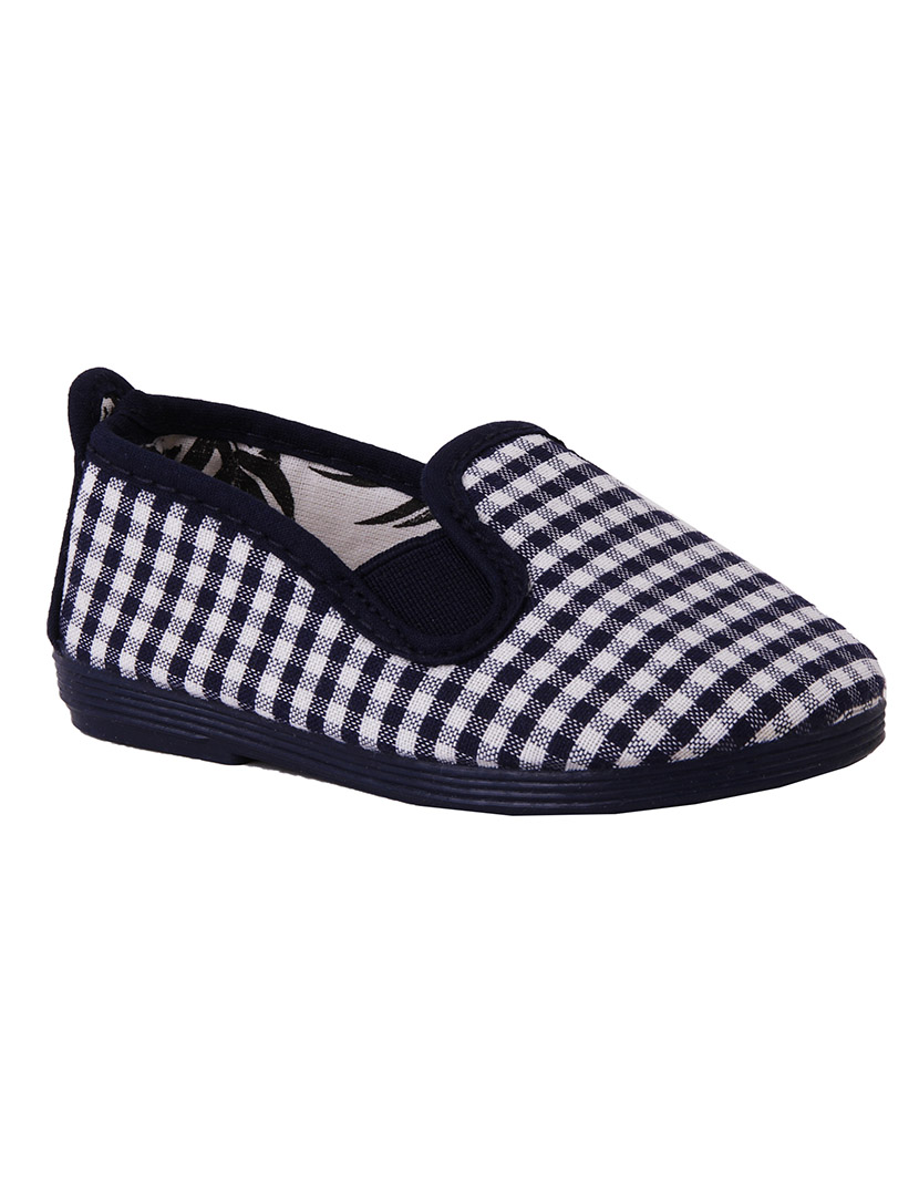 Navy Check Print Slip-ons