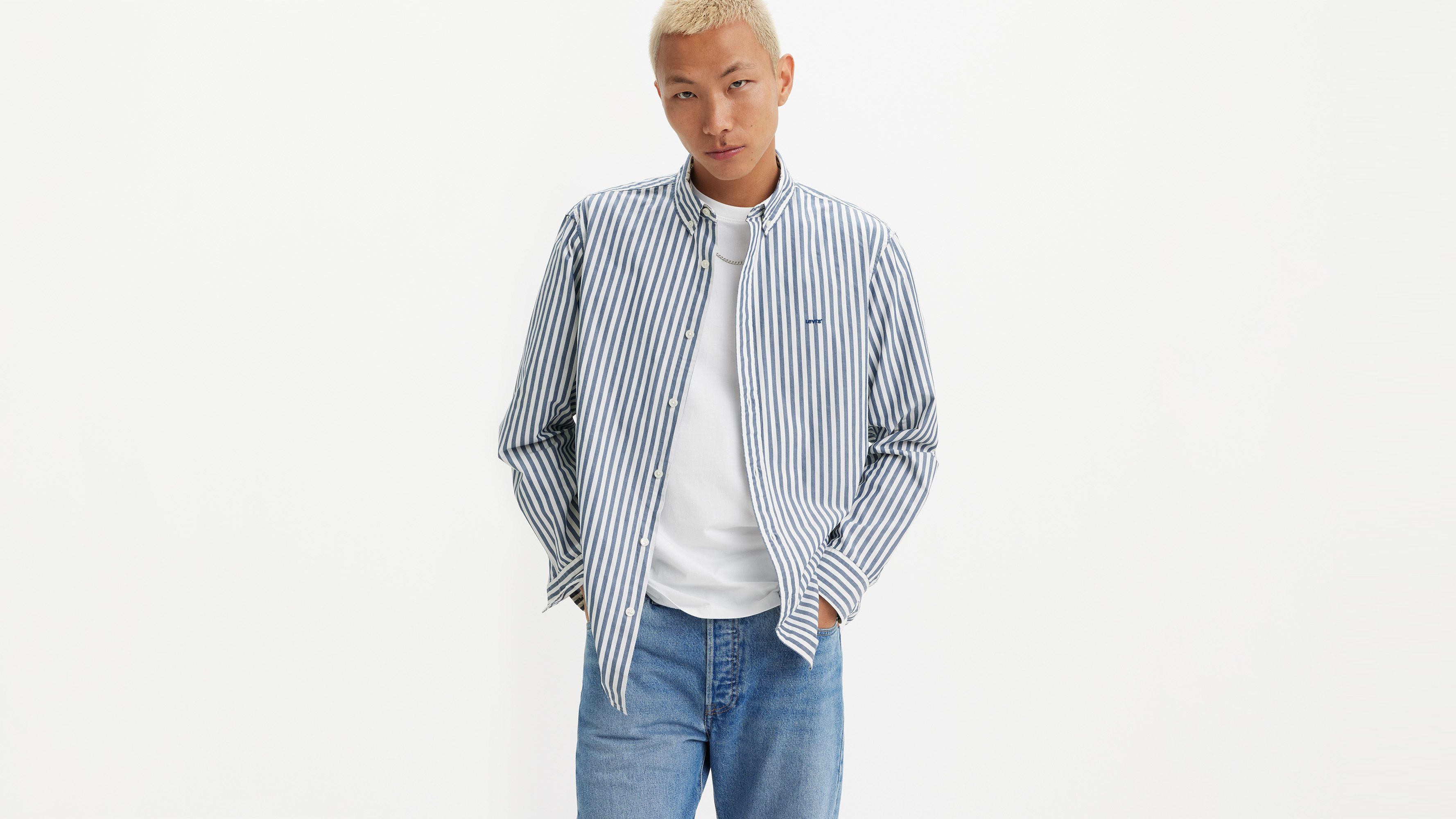 Chemise Authentic col boutonné - Dean Stripe Estate Blue - Bleu