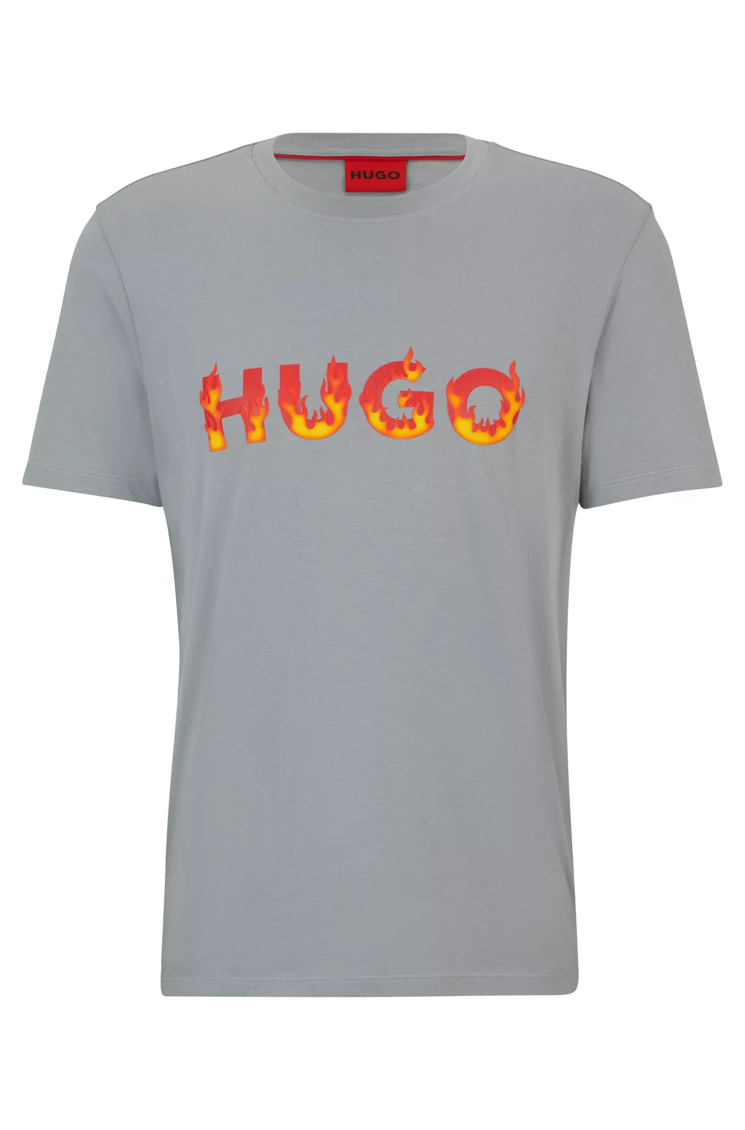 Camiseta HUGO vermelha em malha de algodão com logo de chama em relevo