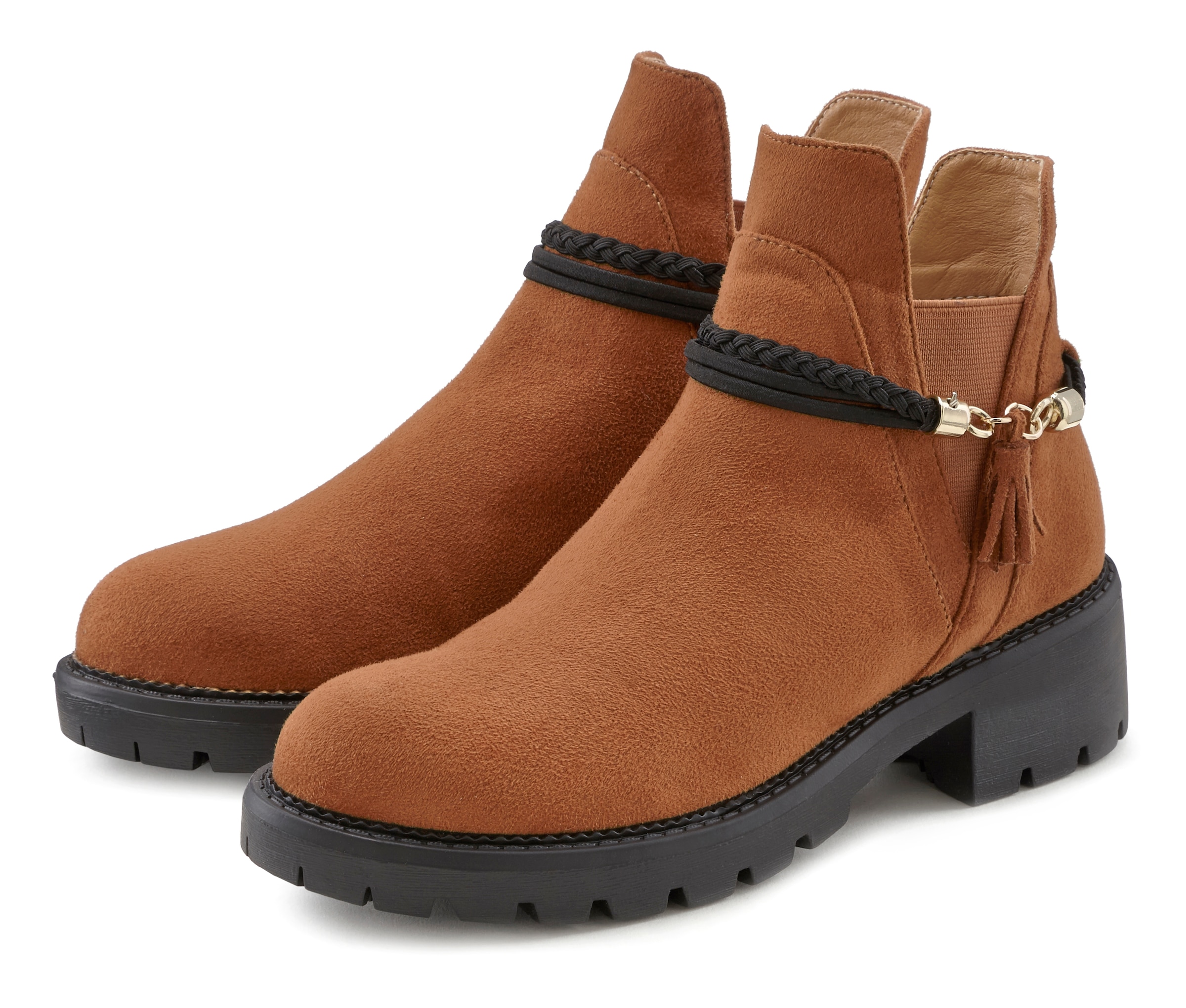 LASCANA Chelseaboots  mit abnehmbarem Band und Chunky-Sohle, Ankle Boots, Stiefelette
