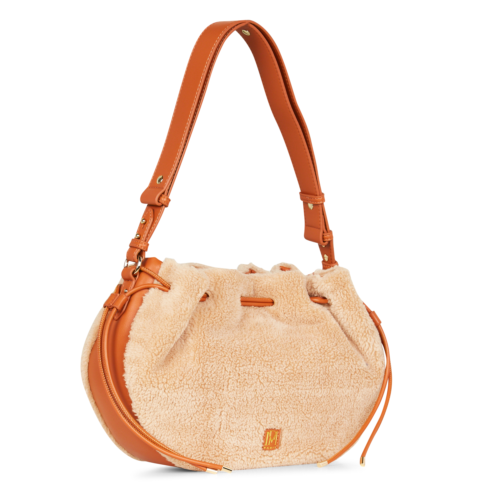 SAULINE - Sac porté épaule bi matières| Marron