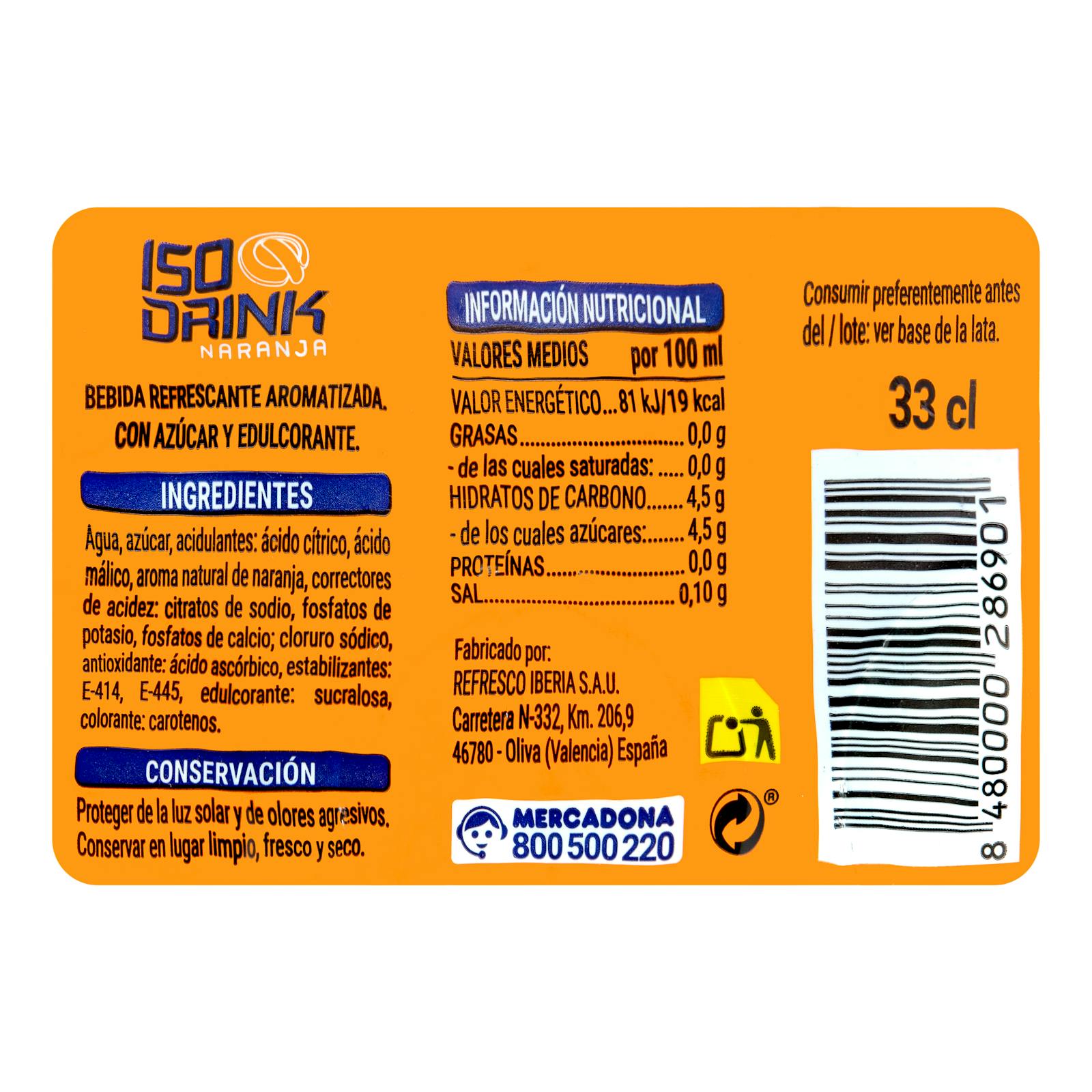 Boisson isotonique à l'orange Iso drink
