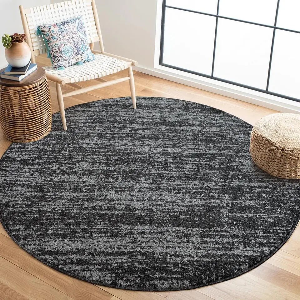 Relax Oslo - Laagpolig Effen Vloerkleed - Zwart Grijs - 200 CM ROND