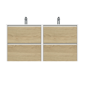 Tiger Reverse Meubelset 2x60 cm met 4 lades Naturel eik / Mat wit inclusief Oval wastafel Mat wit