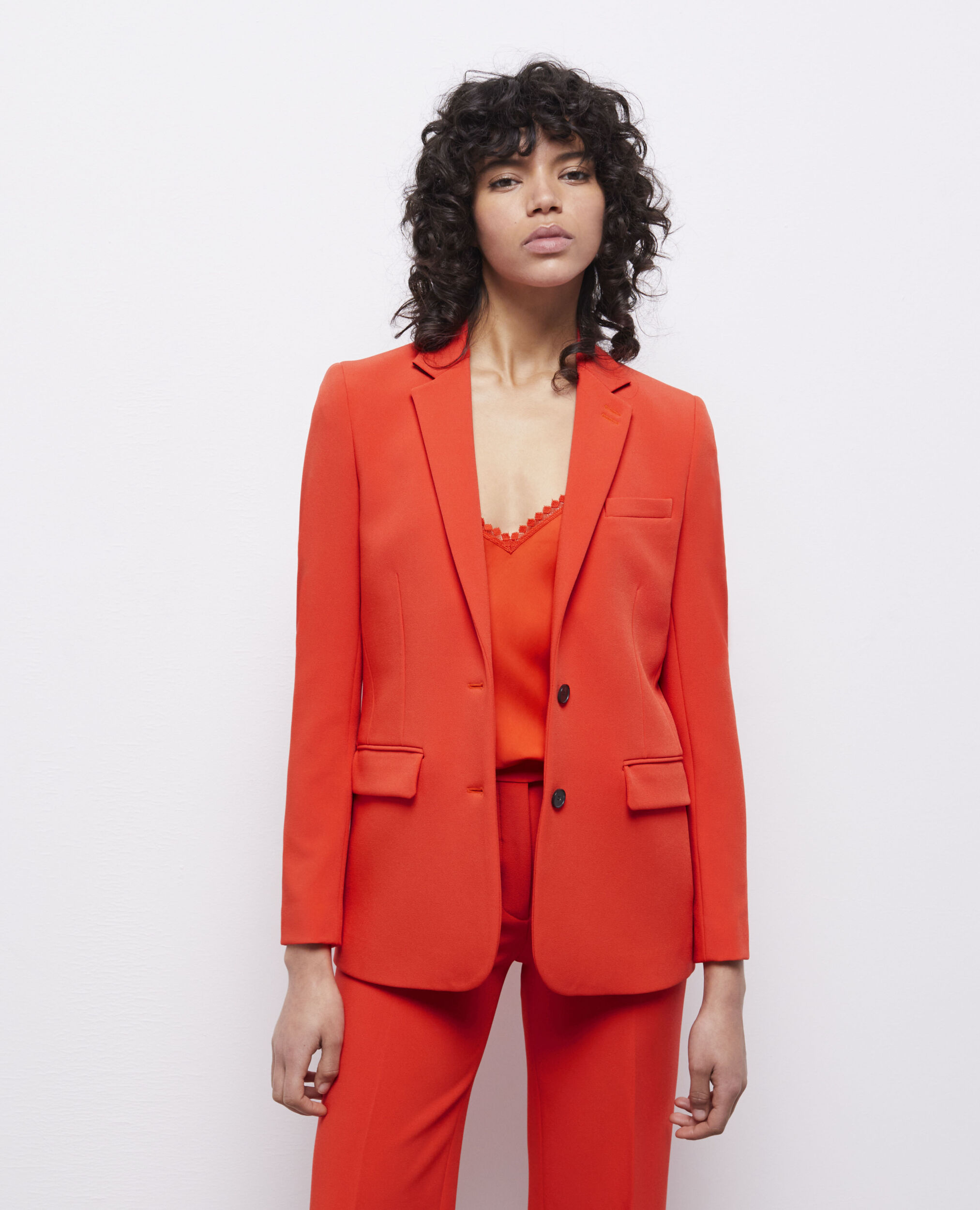 Veste tailleur orange en crêpe