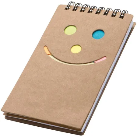 Macma Spiral-Notizbuch mit Smile Gesicht, 50 Blatt + Haftnotizen