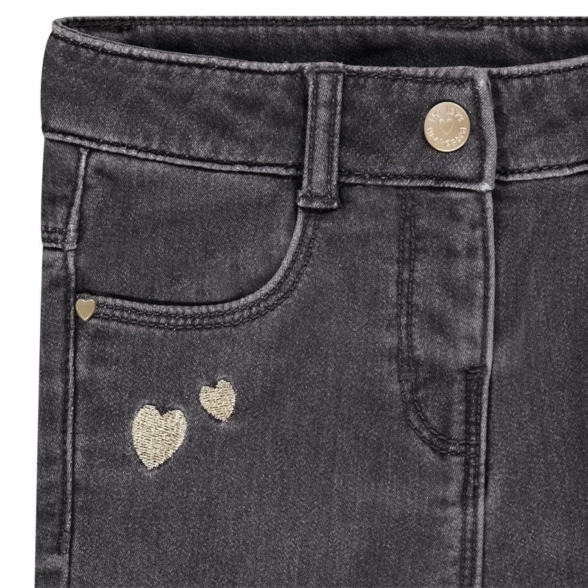 Jean slim broderie coeurs pour bébé fille - Gris chiné