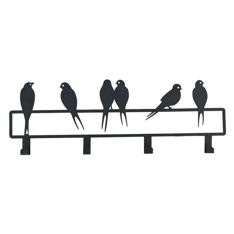 Patère murale oiseaux en métal noir