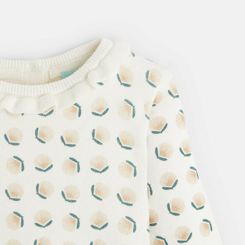 Pull maille fantaisie col volanté graphique blanc bébé fille Blanc