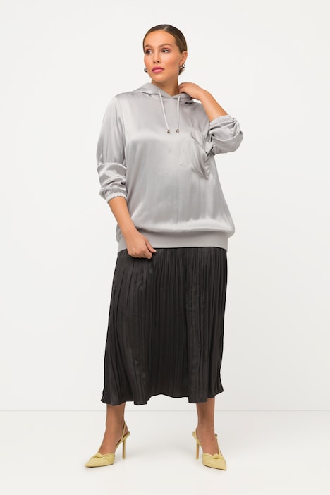 Bluse, Satin, Kapuze, Brusttasche, Langarm