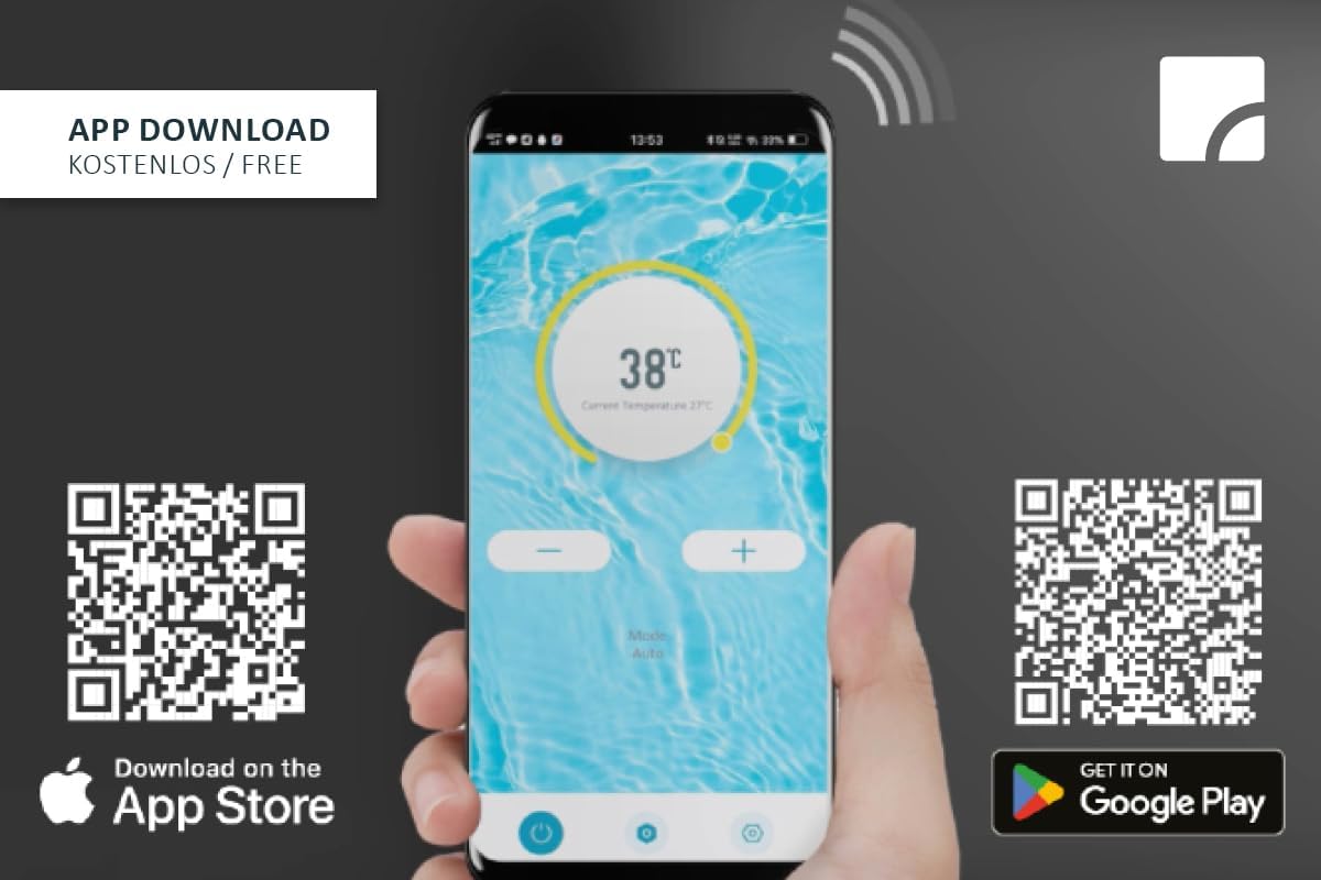 STEINBACH Wärmepumpe Solid 4,3 – 049400Y – Energieeffiziente Wärmepumpe für Pools bis 20.000 l – Mit App-Steuerung, Salzwasser geeignet, besonders leiser Betrieb, Kabelgebunden