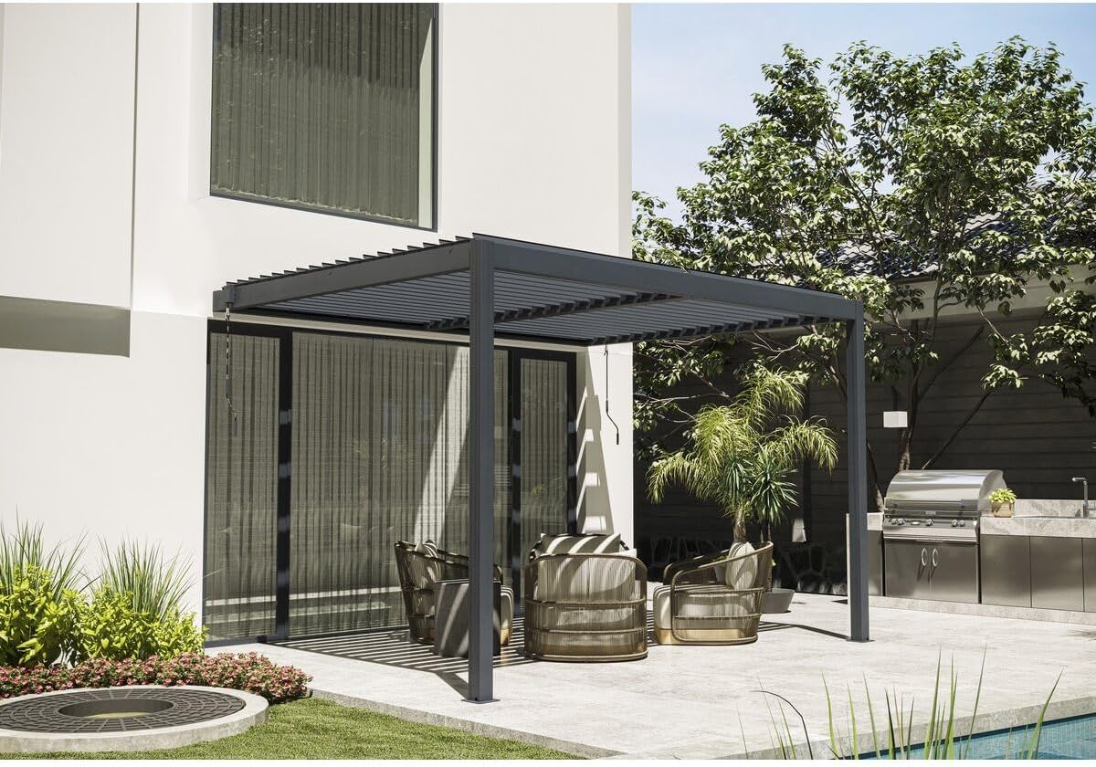 Habitat et Jardin Bioklimatische Pergola mit LED zum Anbau Windsor - 3 x 4 m - Anthrazit