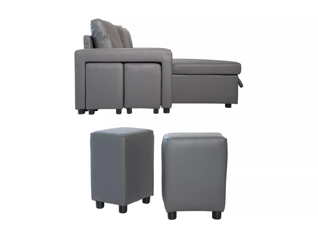 Canapé d'angle convertible TONY 3 places gris - HAPPY GARDEN