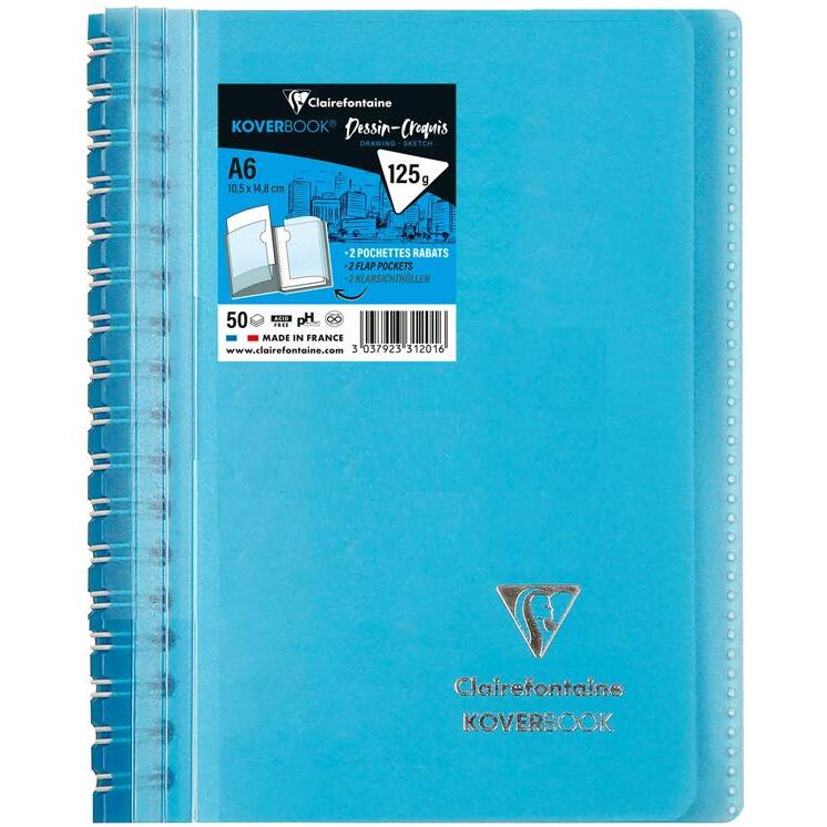 Carnet dessin/croquis reliure intégrale enveloppante Koverbook A6 100 pages papier blanc 125 g couverture polypropylène transparent - Assortis
