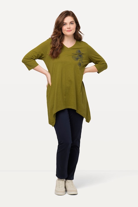 Shirt, Blätter, V-Ausschnitt, 3/4-Arm, Biobaumwolle