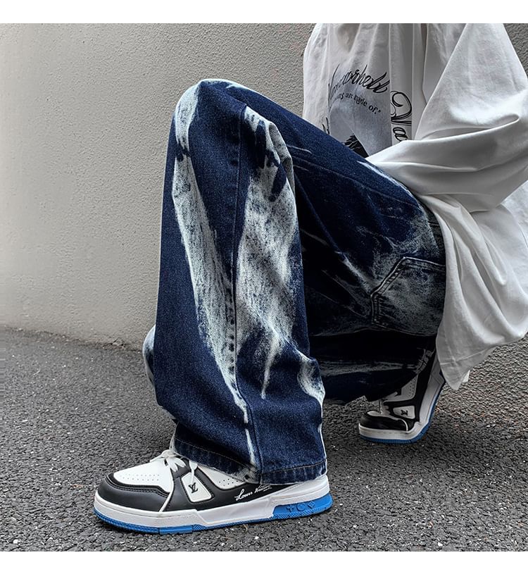 Cowpow - Mid Rise Tie Dye Washed Loose Fit Jeans