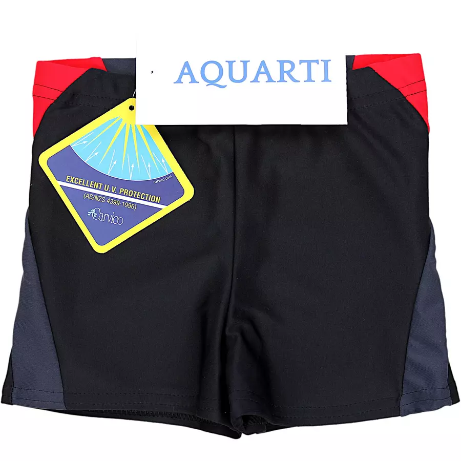 Aquarti Jungen Badehose Gestreift mit Motiven rotgrau