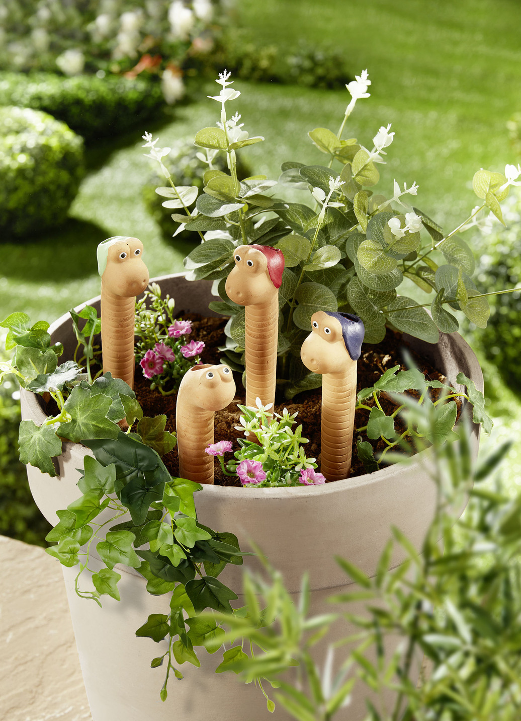 Bewässerungswürmer aus Terracotta, 4er-Set