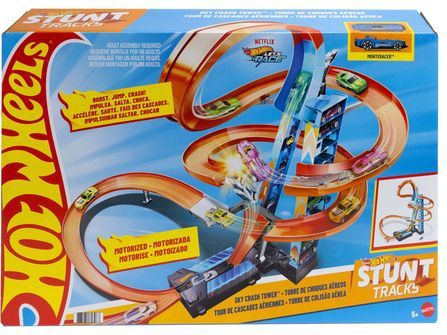 Hot Wheels - Sky Crash Tower - Speelgoed Racebaan - Oranje - 61 Cm Hoog Met Gemotoriseerde Booster